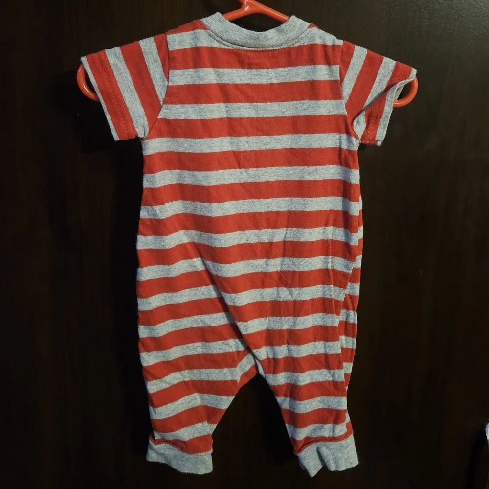 Child Of Mine Red and Gray Striped Bodysuit with Rhino